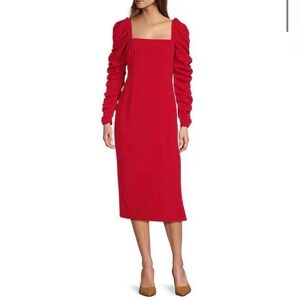 ANTONIO MELANI FRANCINE DRESS CREPE MIDI SQUARE NECK CHERRY RED SIZE 2 NWT $ 199